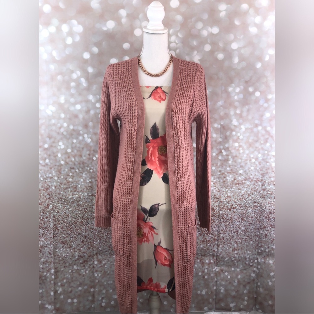 Salmon colored knit cardigan